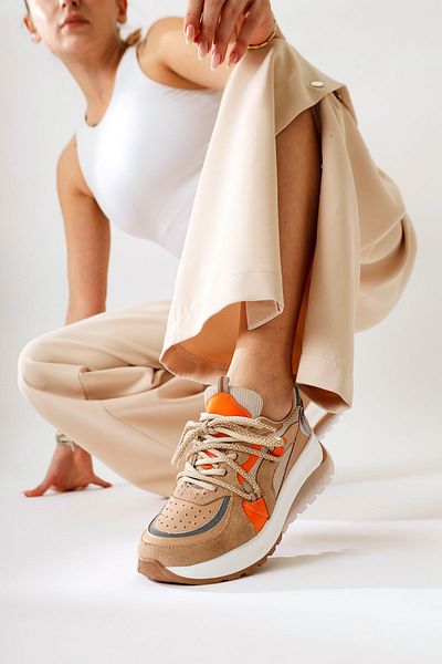 Limoya Pantofi sport Takako Bej din piele intoarsa cu siret pentru dama, pantofi sport