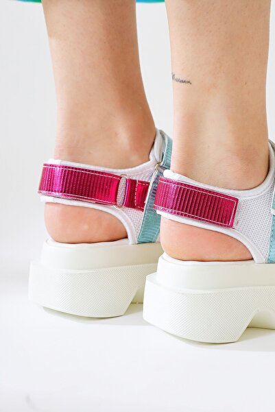 Limoya Siga White Cross-Strapped Velcro Detail Women's Sandals Opportunity Product