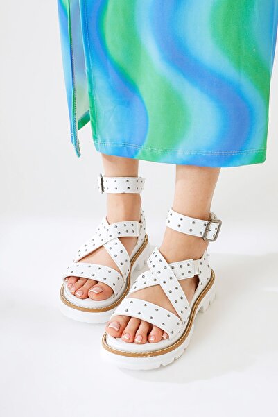 Limoya Winifred White Belt Detailed Women's Sandals Opportunity Product