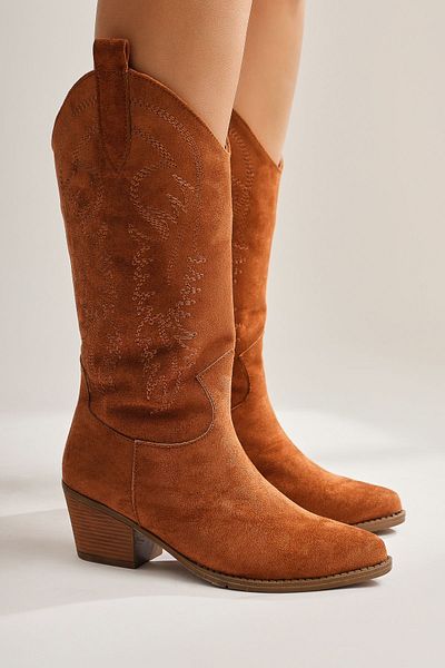 Limoya Γυναικείες μπότες Germaine Tan Suede Κεντημένες Cowboy