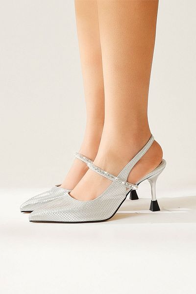 Limoya Pantofi de damă cu toc scurt Macy Silver Thin Stone Banded