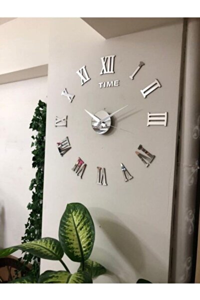 YALOVA SHOP Dekoratif  3d Romen Rakamlı GÜMÜŞ Ayna Pleksi Duvar Saati(10 CM R...