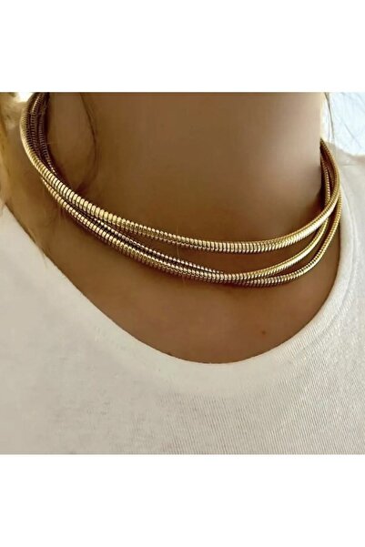 B.BOXED Çelik üç zincir kolye gold