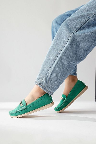 Limoya Pantofi ocazional de damă Turi din piele intoarsa verde cu detaliu cu catarama