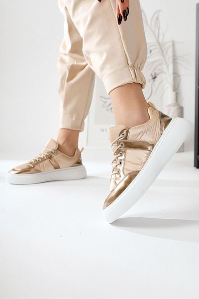 Limoya Pantofi de damă Jakleen Gold din piele lacuită cu parașuta, pantofi sport pentru femei