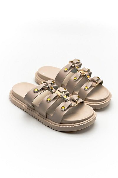 McDark Beige Leather Belinda Women's Powder Slippers