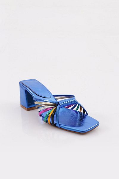 DGN Papuci de damă Sax Blue metalizat cu toc gros - Multi 43312821
