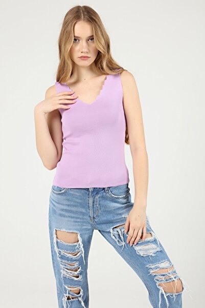 Kırçiçek Καλοκαιρινή μπλούζα με γιακά σκάλας λιλά