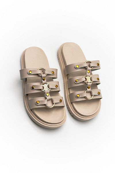McDark Beige Leather Belinda Women's Powder Slippers
