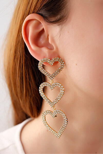 Serelia Üçlü Kalp Model Sallantılı Zirkon Taş Su Yolu Küpe