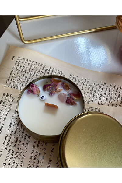 yeyu candles DİŞİL ENERJİ MUMU HARFLİ VE PEMBE KUVARS TAŞLI