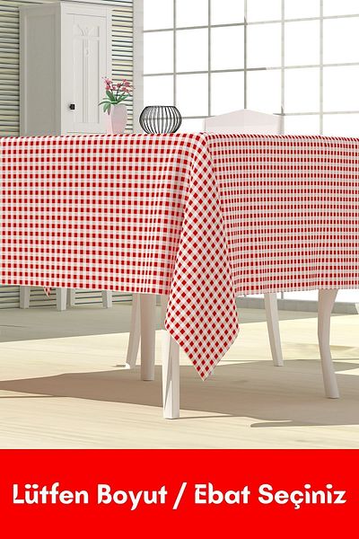 LATTE TEKSTİL Red Colored Care Free Gingham Table and Tablecloth