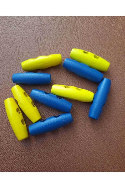Beyna Natural Wooden Yellow Navy Blue Wooden Shepherd - 3 cm Button, 1 Pack 12 Pieces