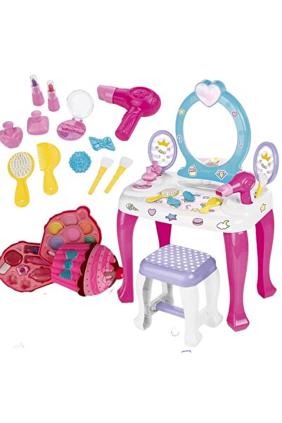 SAZE Taburalı Aksesuarlı Güzellik Masası Cupcake Model 2 Katlı Makyaj Oyun Seti