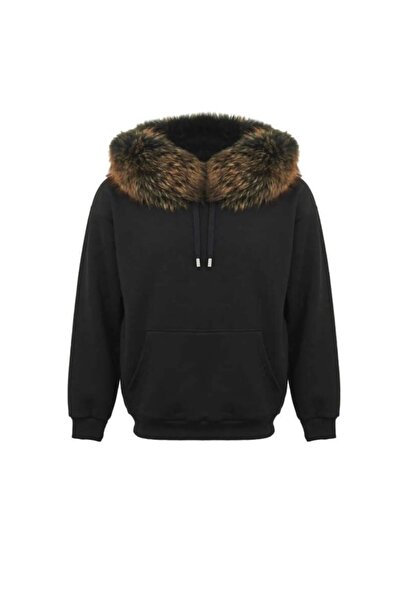 janbely Siyah Kürklü Sweatshirt
