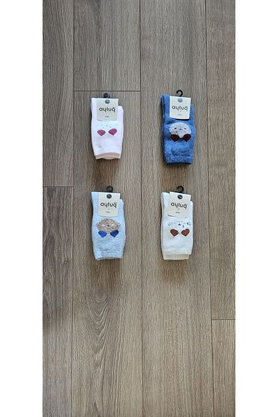 Aytuğ AYTUĞ 4 PERECHI ȘOSEȚI PROSOAP cu modele de pisicuță (albastru-roz-gri-crem) - 44071