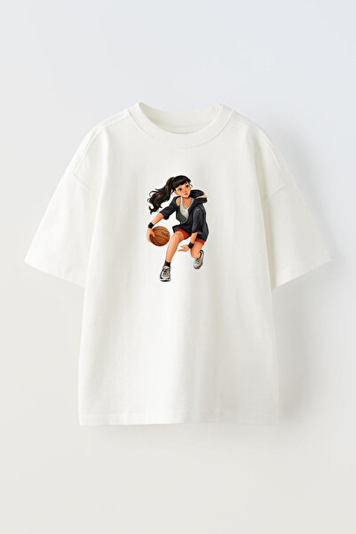 NMG TEKSTİL تي شيرت أبيض كبير الحجم من القطن - تي شيرت مطبوع عليه كرة السلة ل...