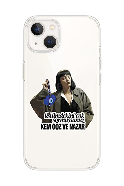 SUPER FRAME Iphone 13 Uyumlu Kem Göz ve Nazar Tasarımlı Şeffaf Telefon Kılıfı