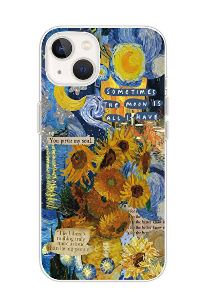 SUPER FRAME Iphone 13 Uyumlu Van Gogh Tasarımlı Şeffaf Telefon Kılıfı