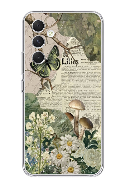 SUPER FRAME Samsung Galaxy A34 Uyumlu Kolaj Tasarımlı Şeffaf Telefon Kılıfı