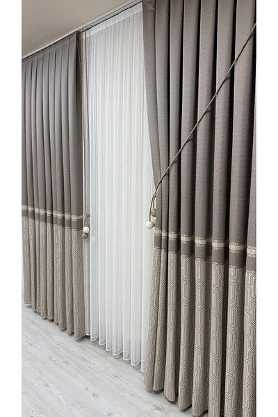 Fon Dünyası Beige-Cream-Gold Panel Background Curtain Single Wing