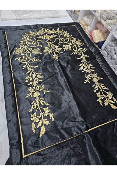 Fransizdantel Sarmaşık Desen Nakışlı Seccade Siyah