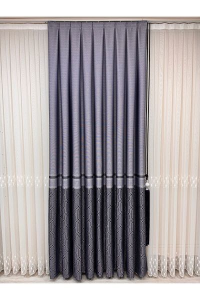 Fon Dünyası Panel Background Curtain Gray Navy Blue (Single Wing)