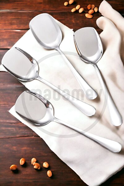 Madamev Set of 4 Luxury Serving Spoons Large Size Stainless Steel Spoons Salad Pastry Food Serving Kitchen Spoons