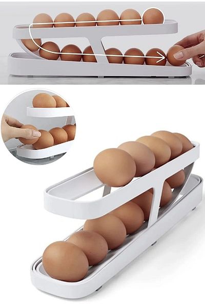 BEYZANA 2-Tier Automatic Refrigerator and Egg Stand - Shelf Storage Container