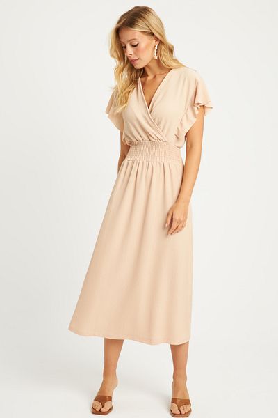 Cool & Sexy Wickel-Midikleid in Vanillefarbe für Damen – XL2008