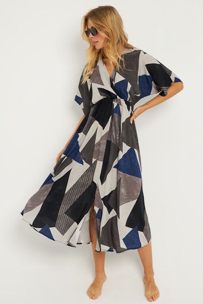 Cool & Sexy Antracit mintás duplasoros midi női ruha - HT108