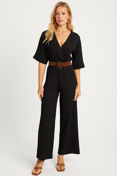 Cool & Sexy Salopetă neagră pentru damă, cu curea și curea - XL2009