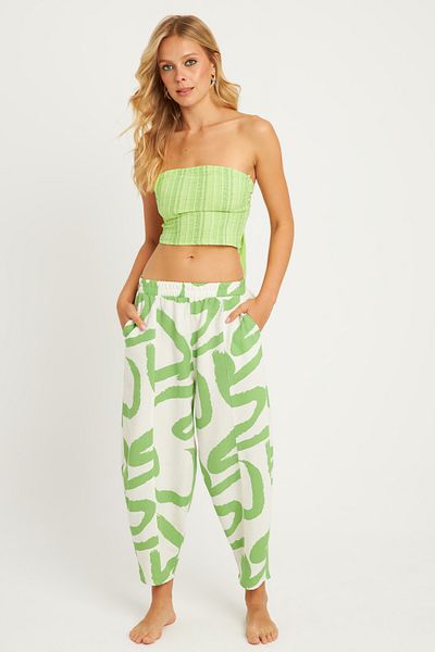 Cool & Sexy Ecru-grüne Shalwar-Hose aus Leinen für Damen - K1253