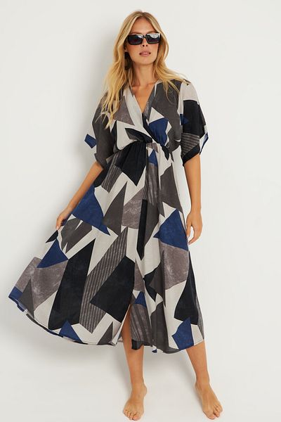 Cool & Sexy Antracit mintás duplasoros midi női ruha - HT108