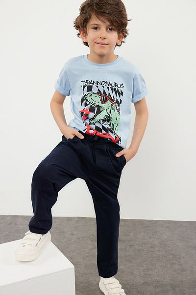 TRENDYOLKIDS Темно-сині шкільні брюки для хлопчиків Regular Fit з тканого полотна з еластичним поясом TKDSS24PL00004