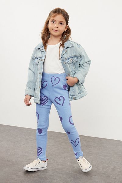 TRENDYOLKIDS Lilac Girl Heart Patterned Knitted Leggings Tkdss24Ta00004