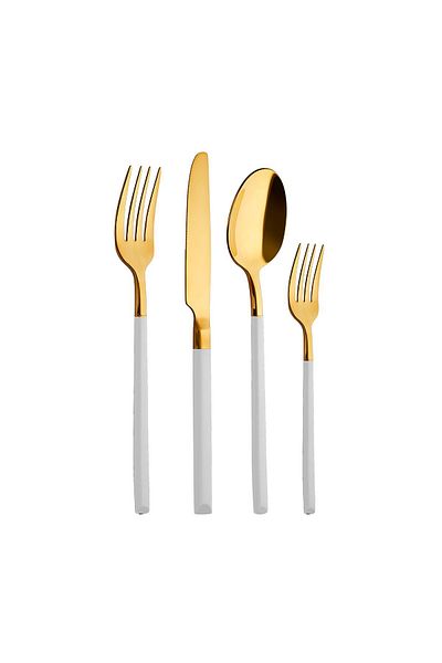 Aryıldız Soho Prestige 24 Pieces 6 Person White Gold Fork Spoon Knife