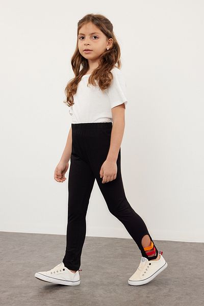TRENDYOLKIDS Schwarze Basic-Strickleggings für Mädchen mit seitlichem Detail TKDSS24TA00002