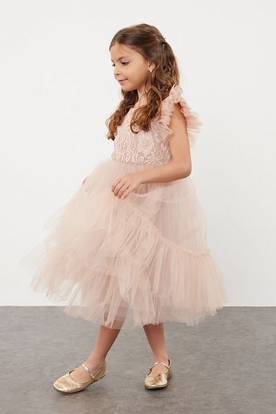 TRENDYOLKIDS Světle růžové dívčí narozeninové/party/svatební večerní šaty Tutu TKDSS24EL00011