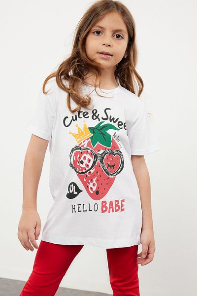 TRENDYOLKIDS Βαμβακερό μπλουζάκι με κοντό μανίκι με λαιμόκοψη φράουλα - Λευκό για κορίτσια TKDSS24TS00043