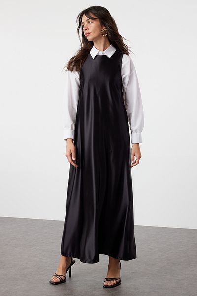 Trendyol Modest Φόρεμα μαύρα εσώρουχα από σατέν - TCTSS24EB00228