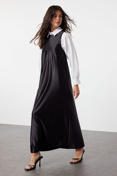 Trendyol Modest Φόρεμα μαύρα εσώρουχα από σατέν - TCTSS24EB00228