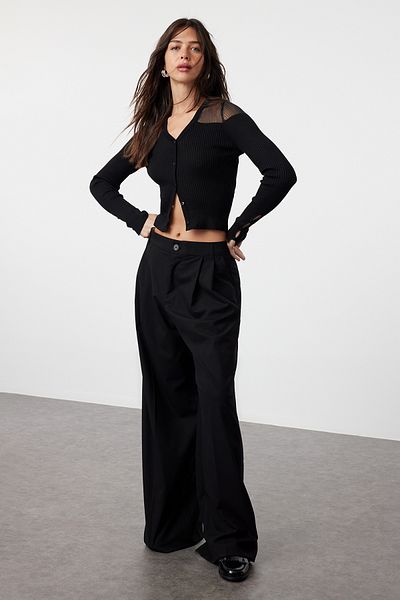 Trendyol Collection Kardigan z dzianiny Premium Black - przezroczysty wygląd, specjalna włóczka Twoaw25Hi00046