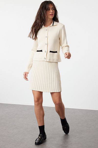 Trendyol Collection Knitwear Mini Skirt Crop Top and Stone Color Pocket Detailed Suit - TWOAW24AU00093