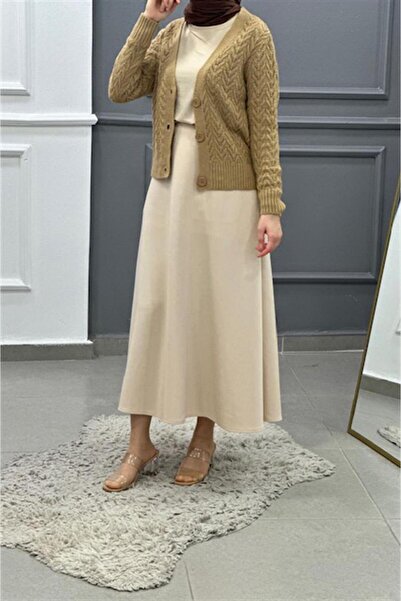 Ebrar Store Φούστα Skuba-LE2348 - Μπεζ