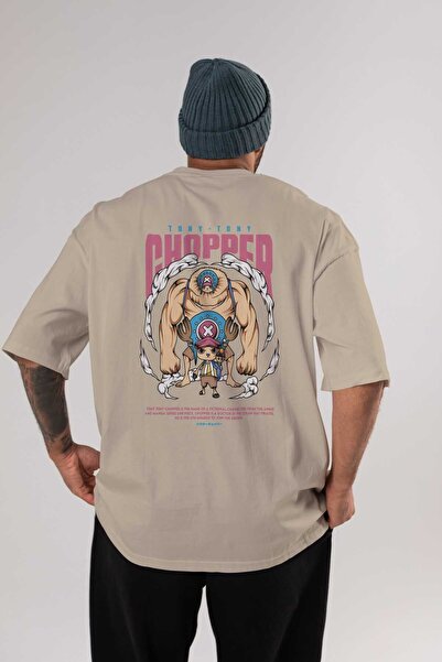Ankhises Toni Toni Čoper Anime Leđa Štampano Bež Oversize kroj T-shirt 100% p...