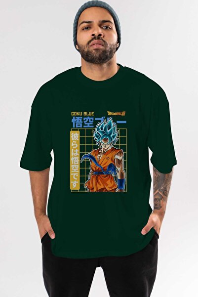Ankhises GOKU 1 Anime Front Štampano Emerald Green Oversize kroj T-shirt Mušk...