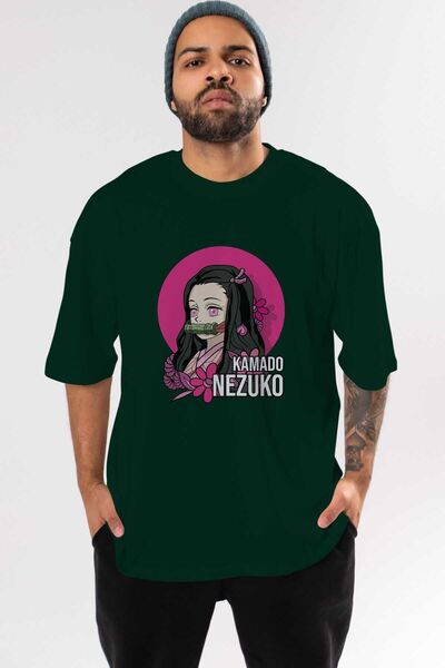 Ankhises Nezuko Kamado 2 Anime Prednja Štampano Smaragdno Zelena Oversize kro...
