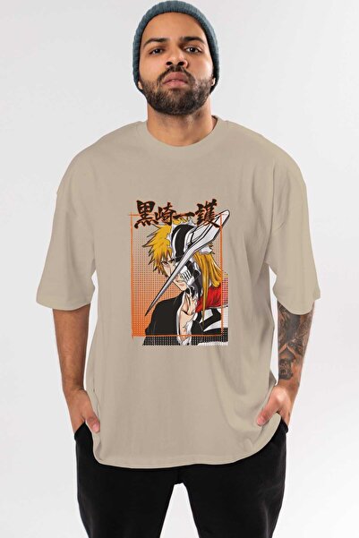 Ankhises thelust Anime Front Štampano Bež Oversize kroj T-shirt Muškarci Žene