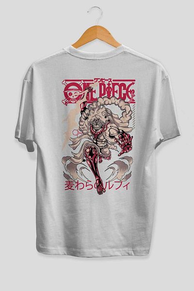 Ankhises MONKEY D. LUFF-ONE PIECE 1 Anime Πίσω Μπλουζάκι με στάμπα Λευκό Oversize 100% βαμβάκι Ανδρικά Γυναικεία